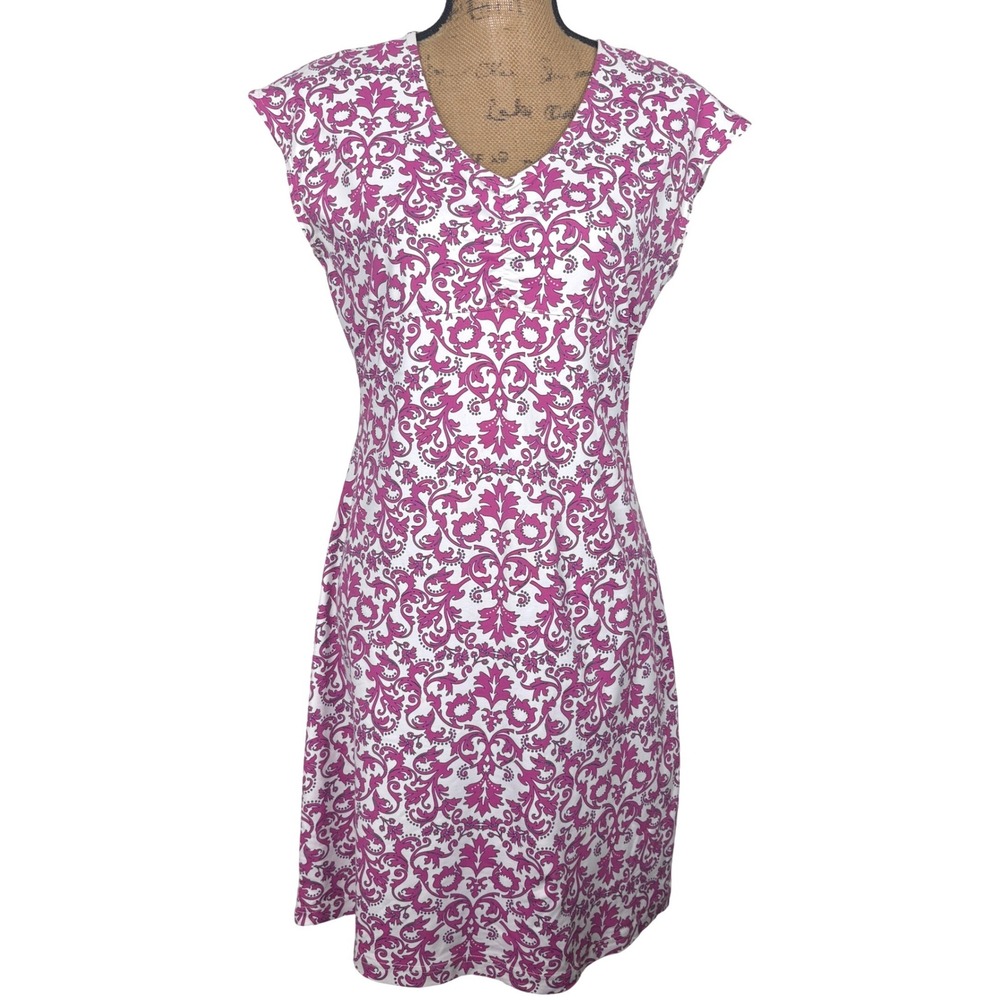 Title Nine Daring Diamalete Athleisure Mini Dress Pink White Damask Size Small